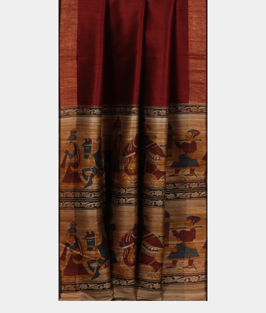 Brown Tussar Printed Saree T3206822