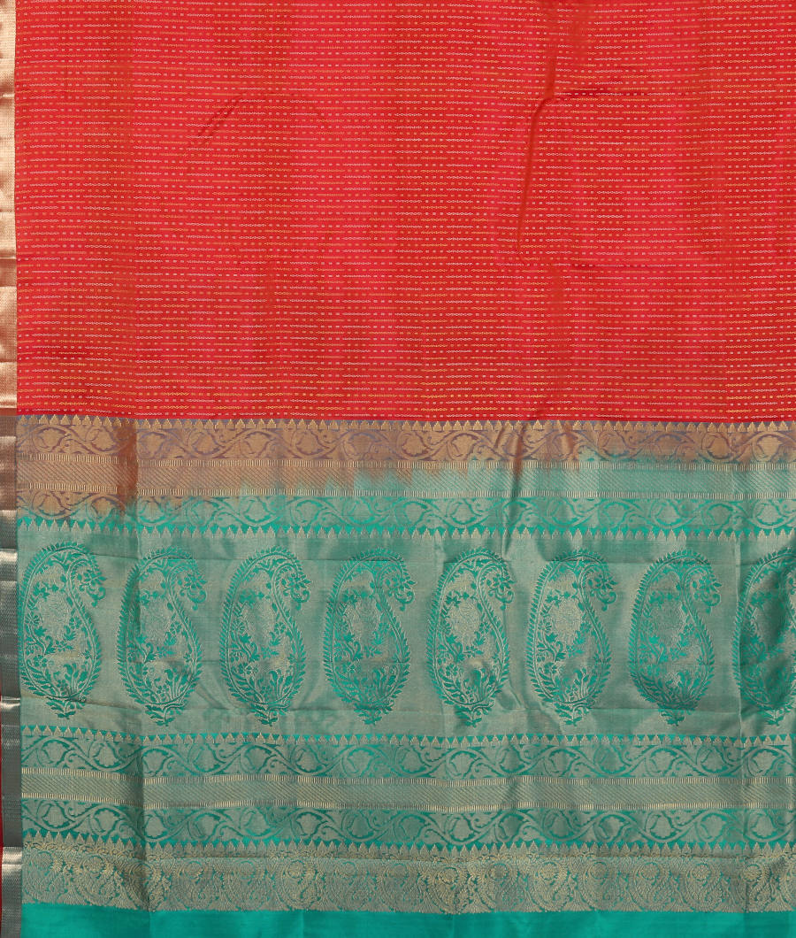 Pinkish Orange Handwoven Kanjivaram Silk Saree T3362544