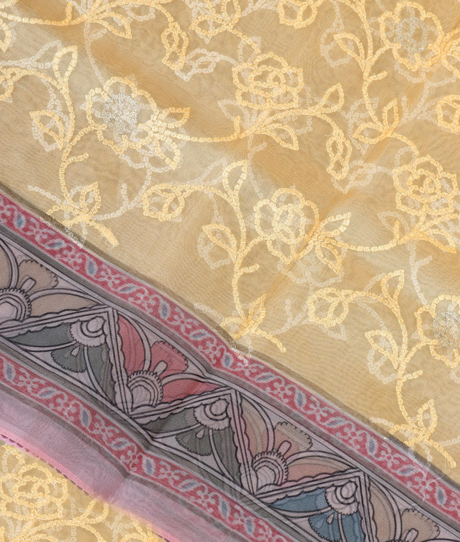 Cream Kora Organza Embroidery Saree T334864-image