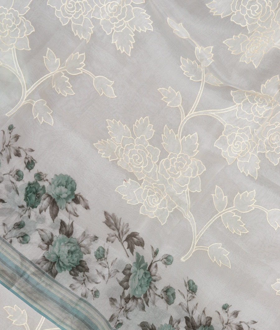 White Kora Organza Embroidery Saree T287450-image