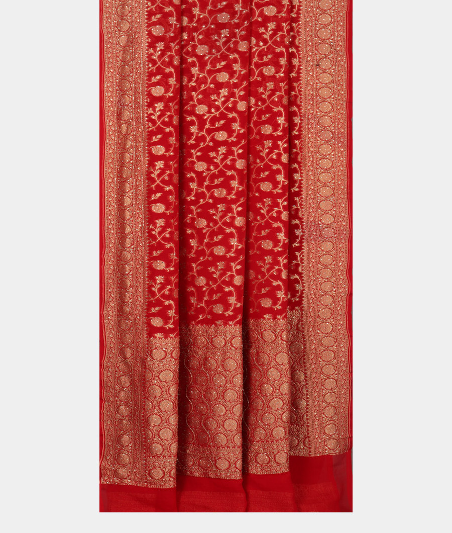 Red Banaras Georgette Silk Saree T2677692