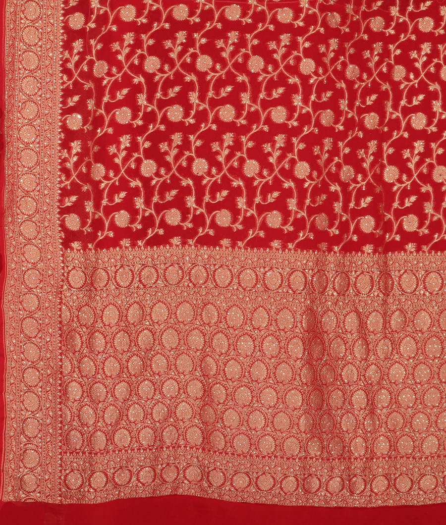 Red Banaras Georgette Silk Saree T2677694