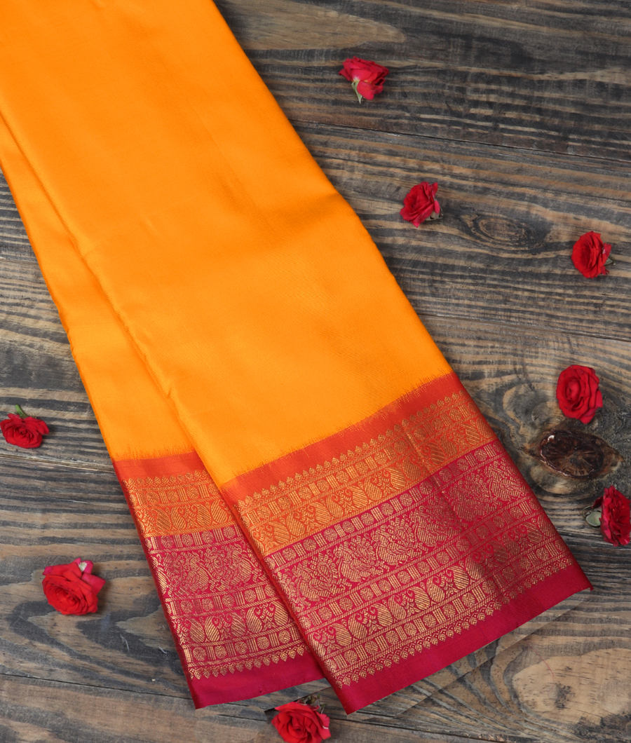 Bright Yellow Twill Kanjivaram Silk Saree T311287-image