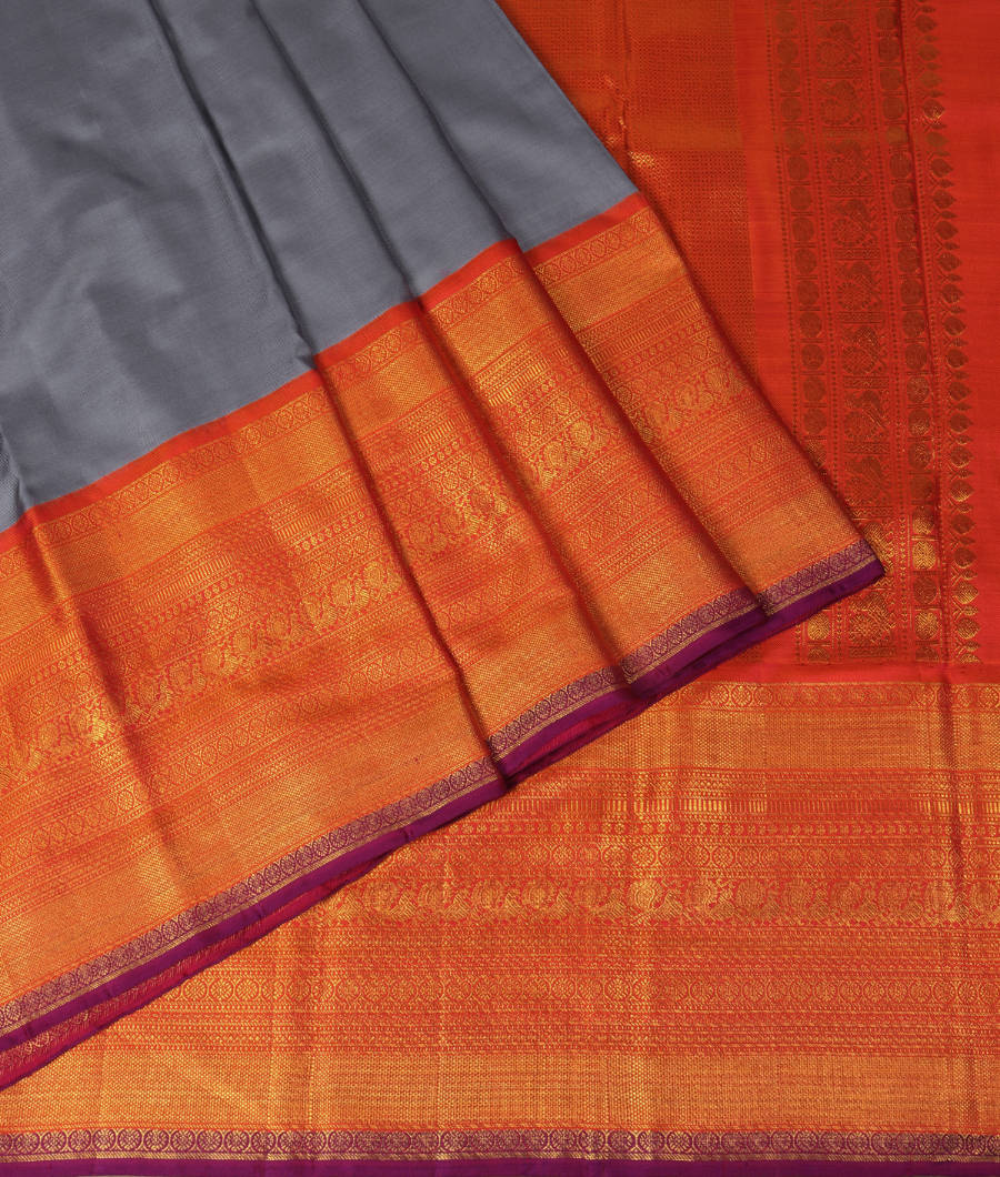 Grey Twill Kanjivaram Silk Saree T3334142