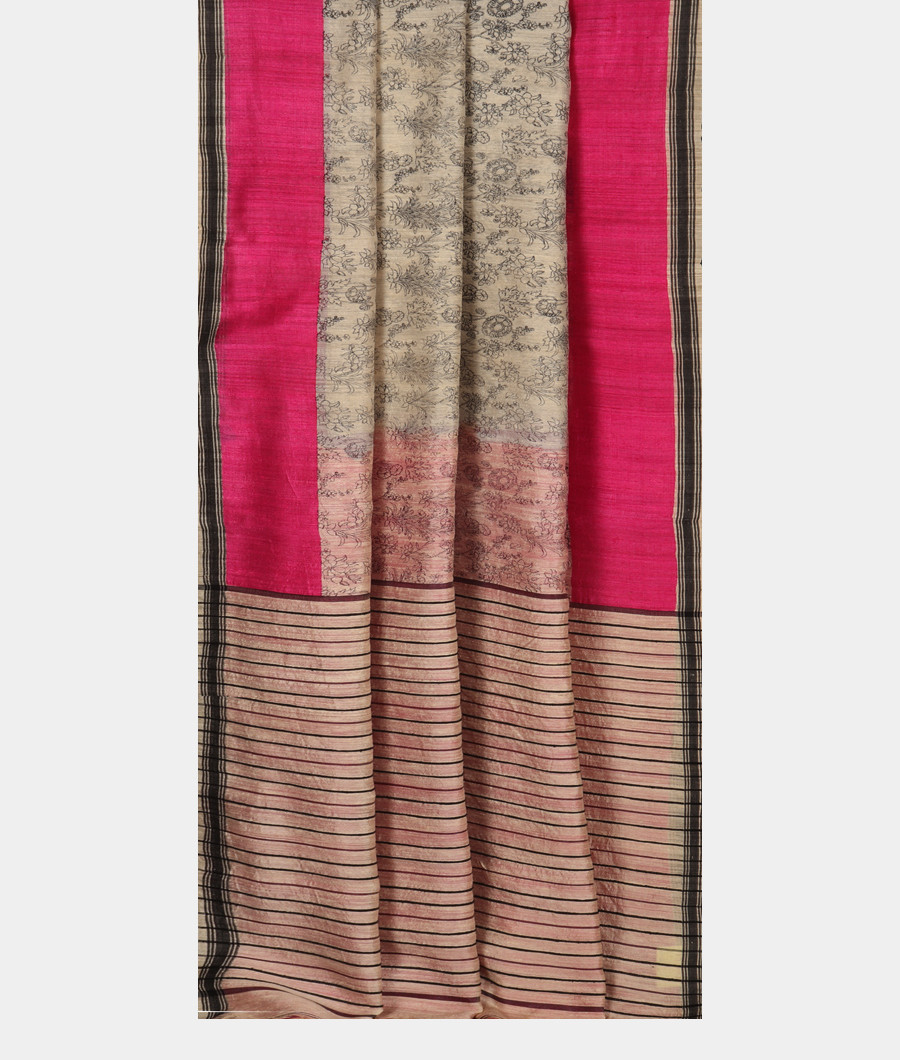 Off-White Tussar Printed Saree T45342