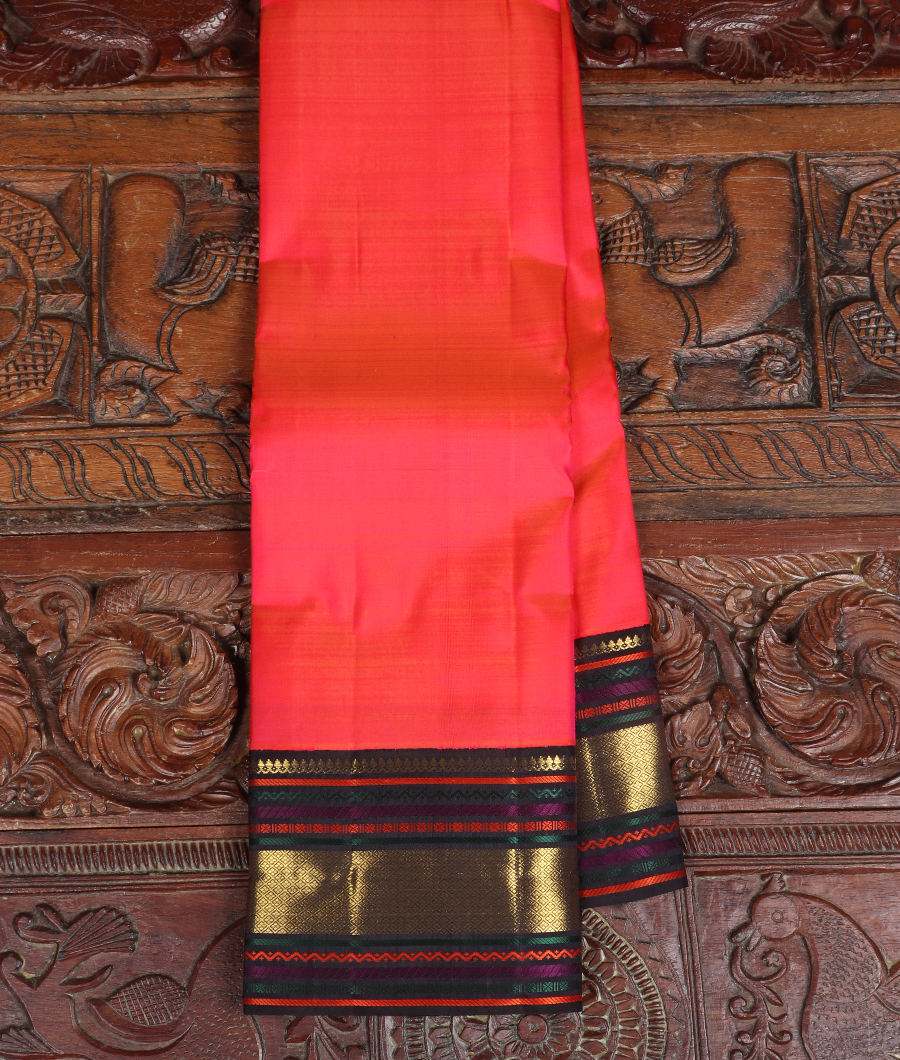 Orangish Pink Handwoven Kanjivaram Silk Saree T337151-image