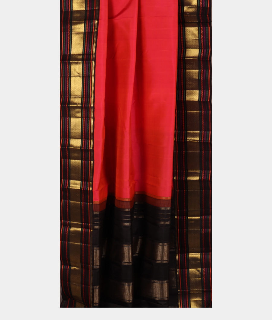 Orangish Pink Handwoven Kanjivaram Silk Saree T3371512