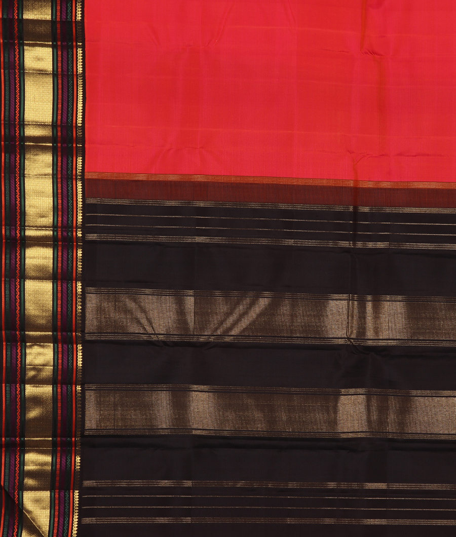 Orangish Pink Handwoven Kanjivaram Silk Saree T3371514