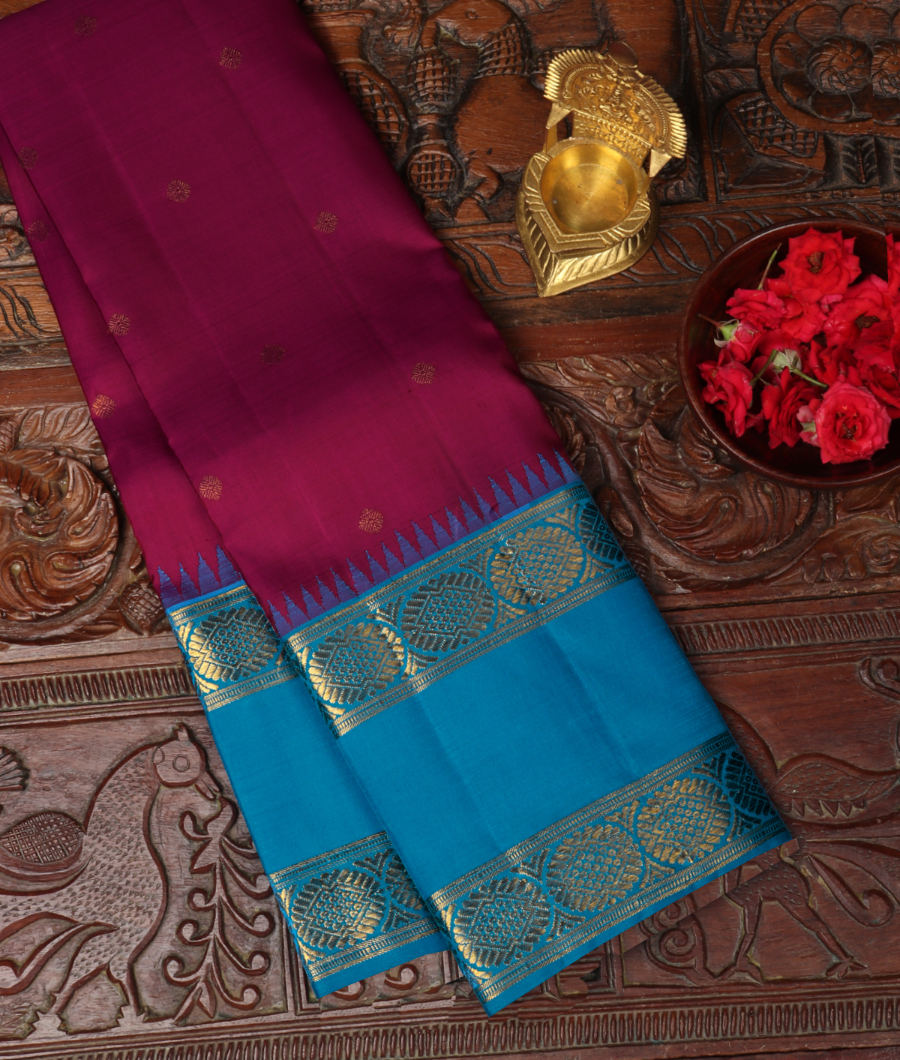 Dark Purple Handwoven Kanjivaram Silk Saree T316618-image