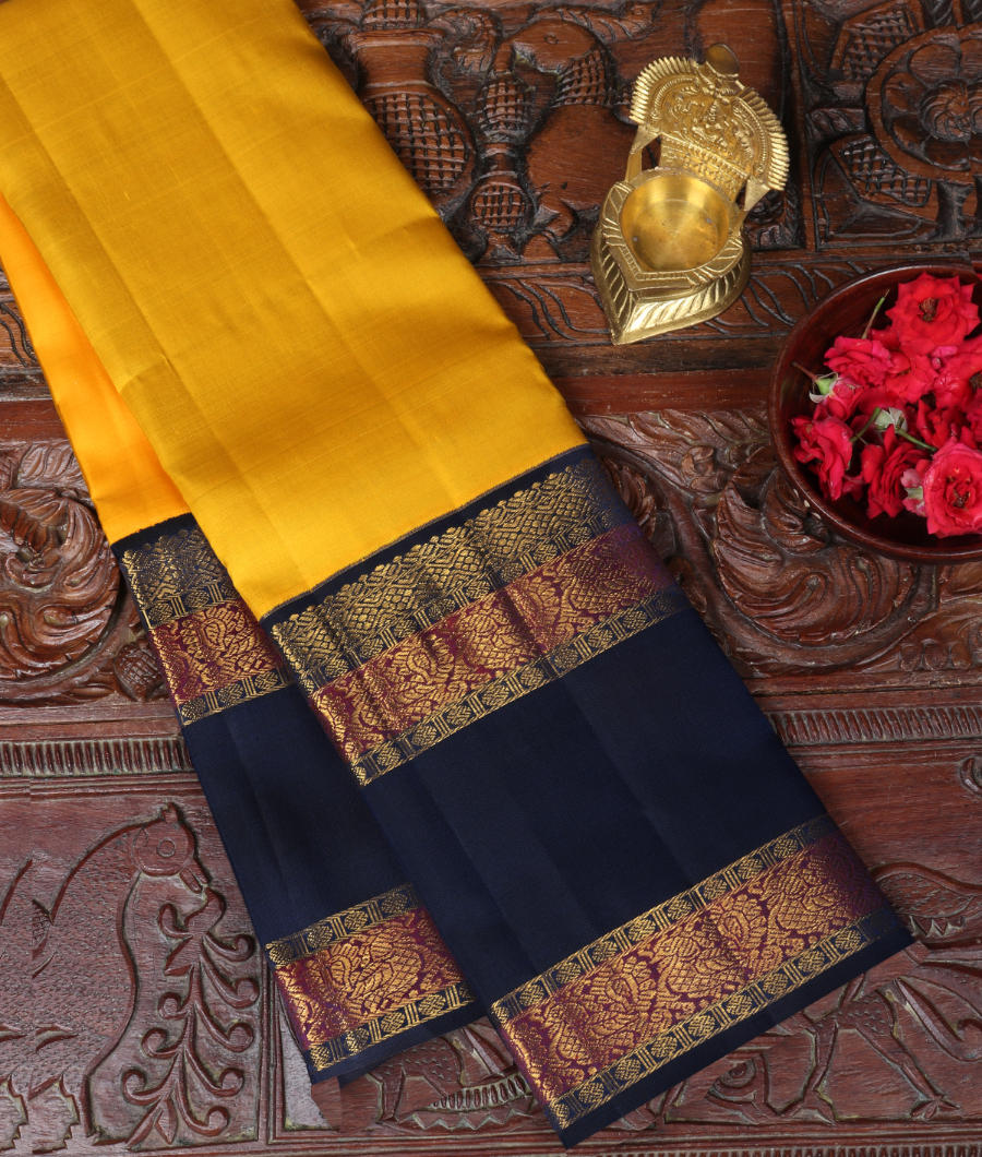 Bright Yellow Handwoven Kanjivaram Silk Saree T335318-image