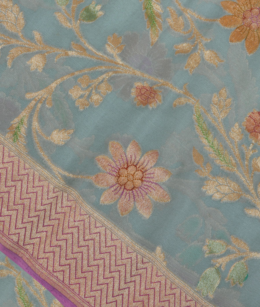 Bluish Grey Banaras Georgette Silk Saree T255611-image
