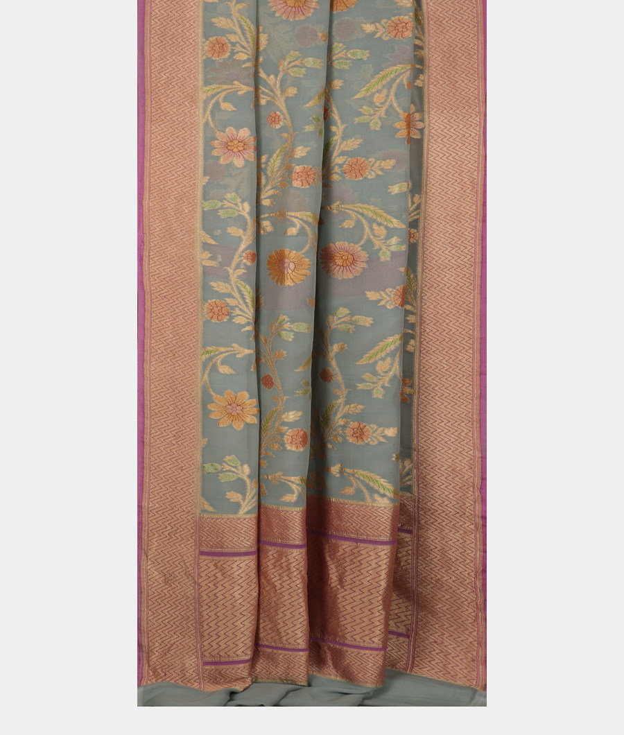 Bluish Grey Banaras Georgette Silk Saree T2556112
