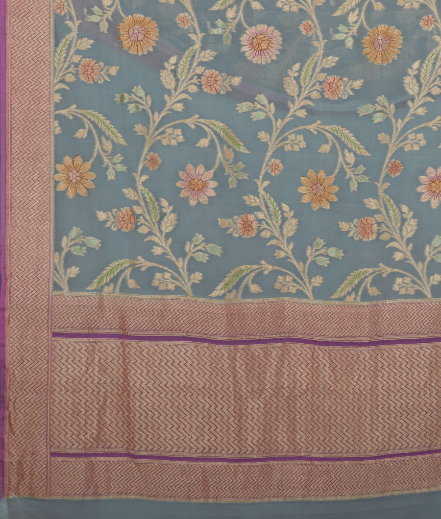 Bluish Grey Banaras Georgette Silk Saree T2556114