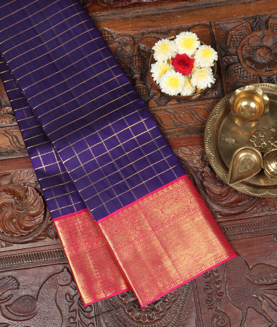 Dark Purple Handwoven Kanjivaram Silk Saree T314561-image