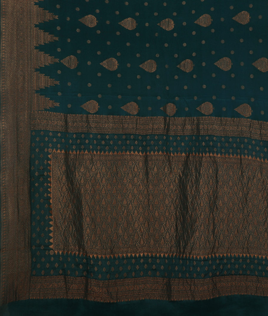 Peacock Green Banaras Georgette Silk Saree T3340724