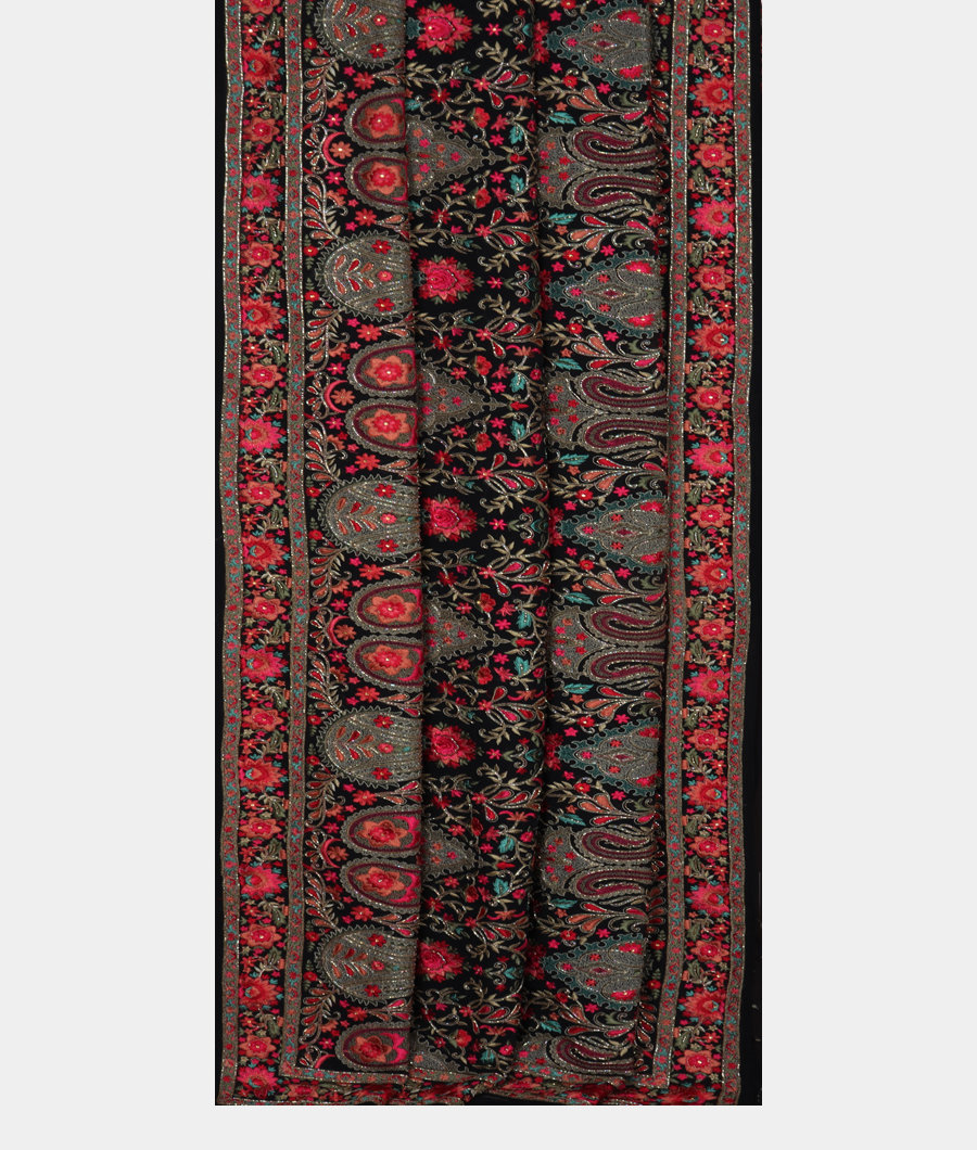 Black Georgette Silk Embroidery Saree T3293492