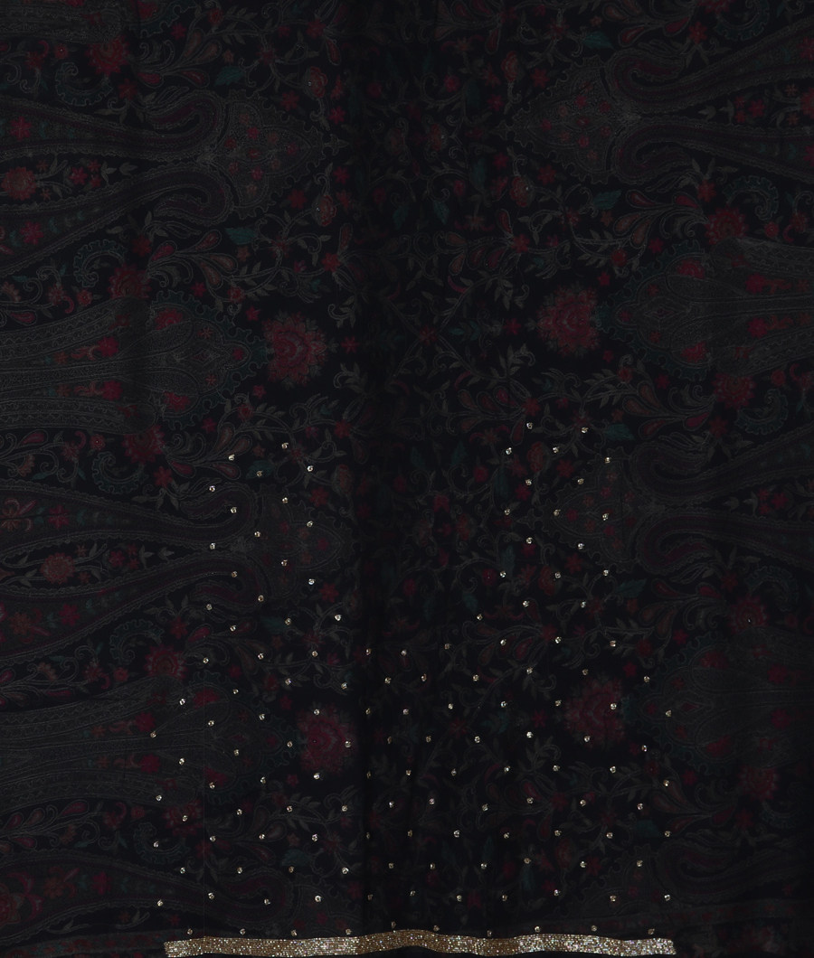 Black Georgette Silk Embroidery Saree T3293493