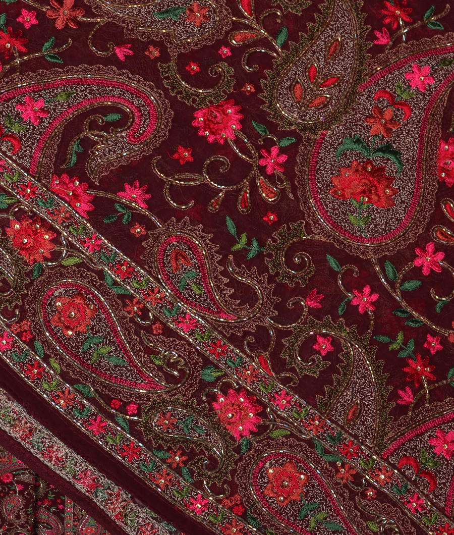 Maroon Georgette Silk Embroidery Saree T329490-image