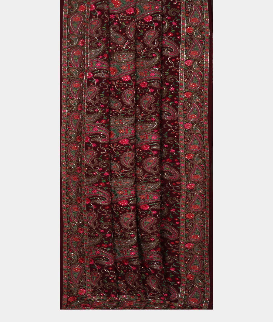 Maroon Georgette Silk Embroidery Saree T3294902