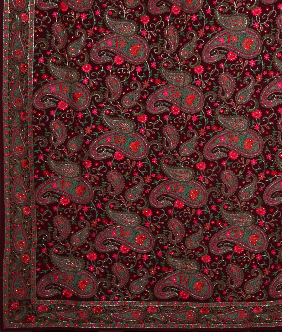 Maroon Georgette Silk Embroidery Saree T3294904