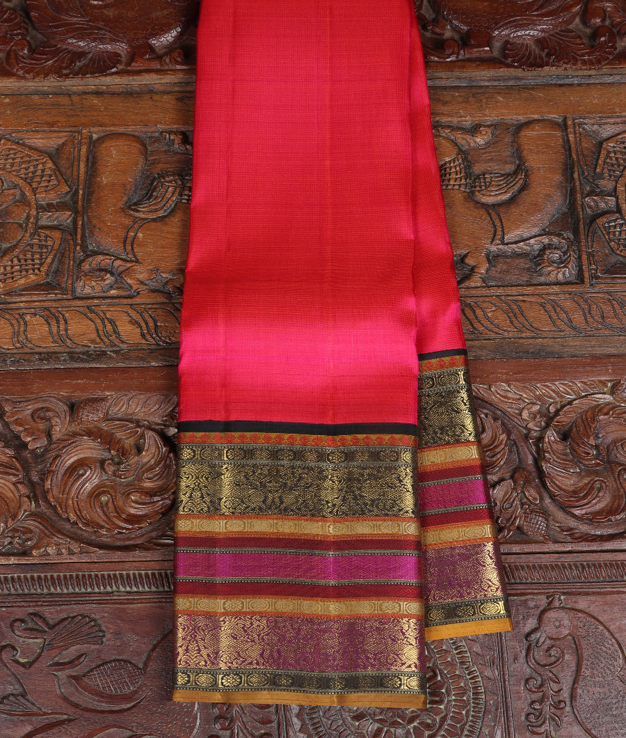 Orangish Pink Handwoven Kanjivaram Silk Saree T331515-image
