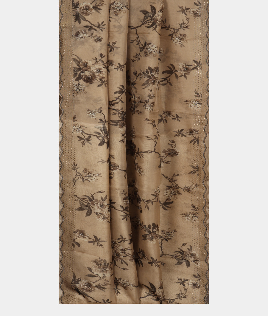 Beige Kora Organza Printed Saree T3248002
