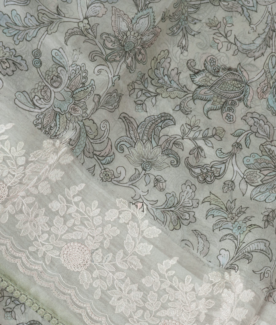 Green Kora Organza Printed Saree T310002-image