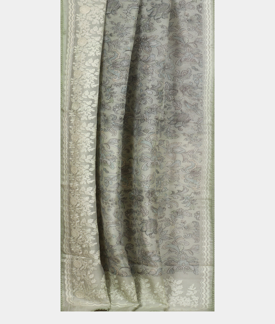 Green Kora Organza Printed Saree T3100022