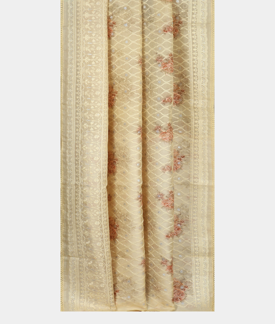 Yellow Kora Organza Embroidery Saree T3346602