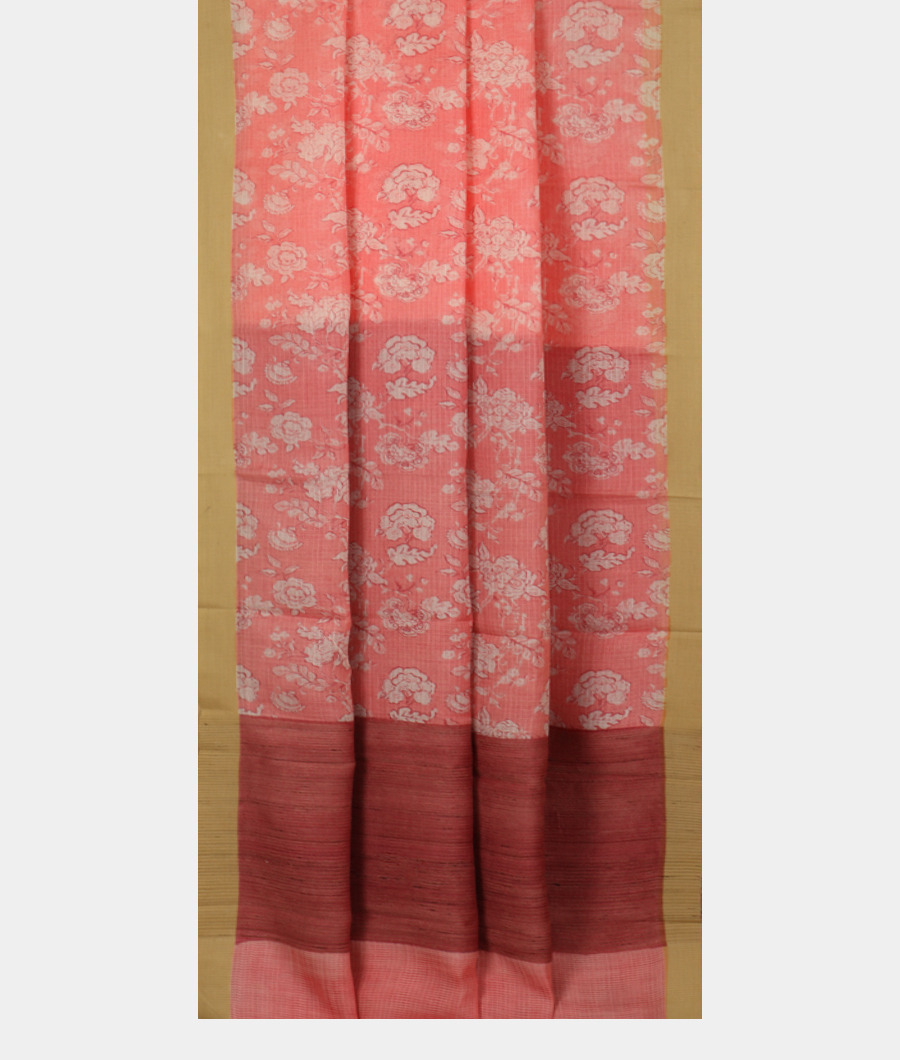 Peach Kota Cotton Saree T3262002