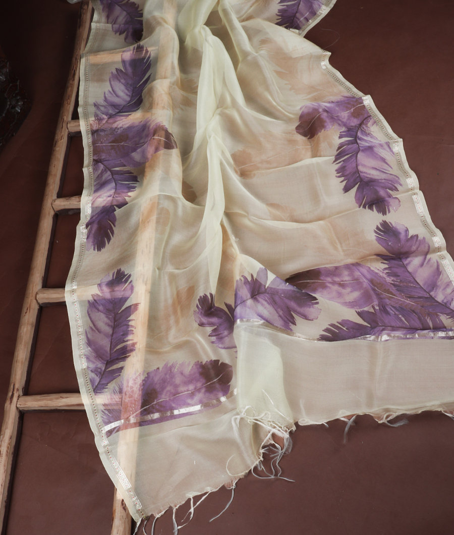 Cream Kora Organza Printed Saree T3388552