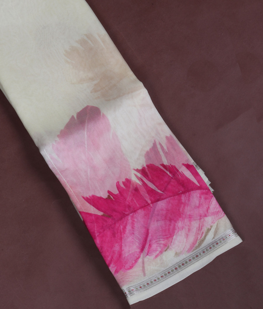Cream Kora Organza Printed Saree T338864-image