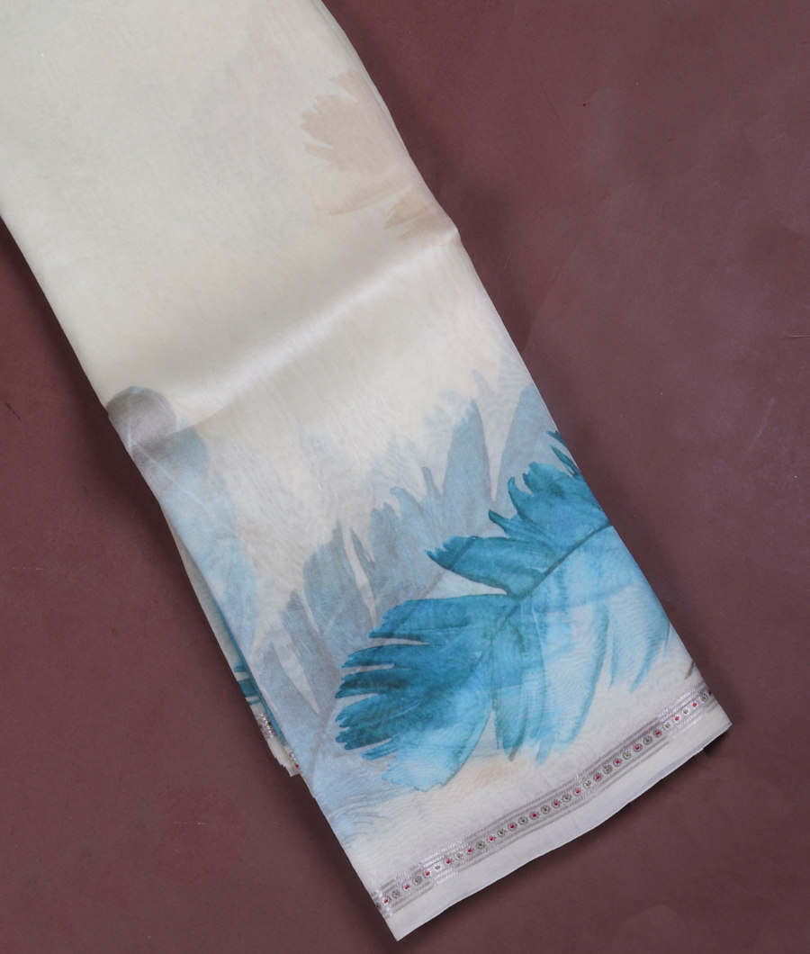 Cream Kora Organza Printed Saree T338865-image