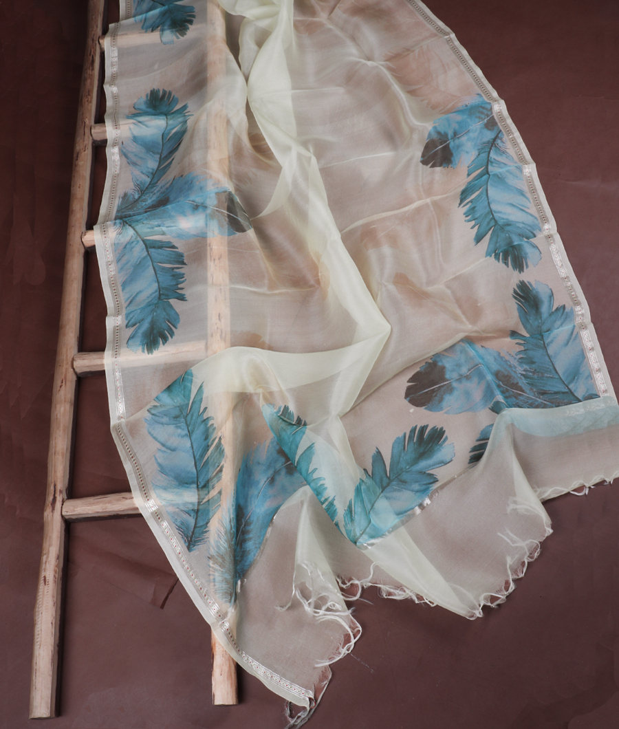 Cream Kora Organza Printed Saree T3388652