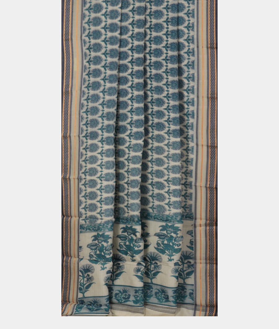 Off-White Soft Printed Cotton Saree T2397312