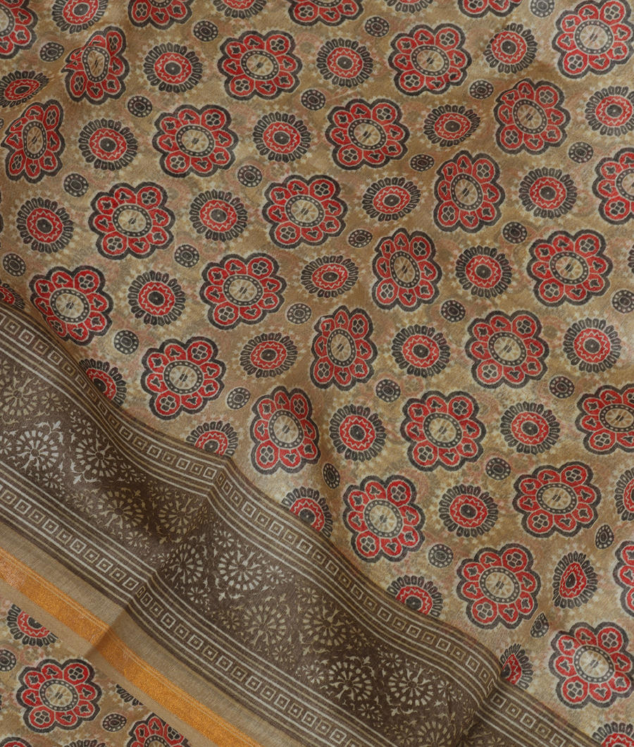 Green Soft Printed Cotton Saree T335579-image