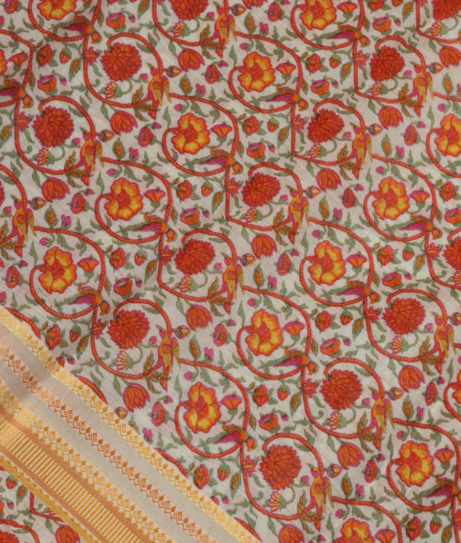 White Soft Printed Cotton Saree T318840-image