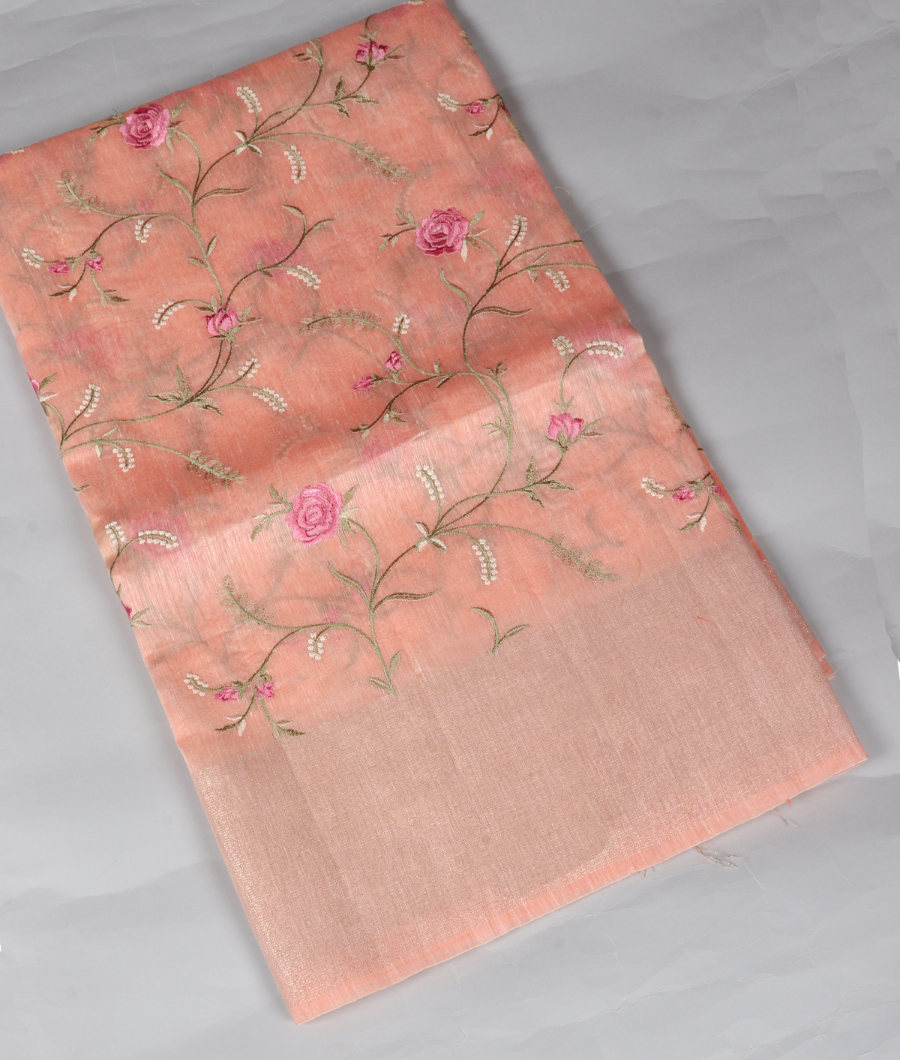 Pink Linen Embroidery Saree T339888-image
