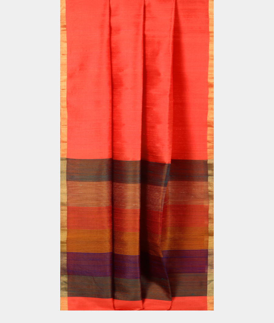 Pinkish Orange Woven Raw Silk Saree T3269442