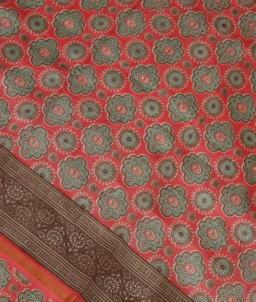 Light Red Soft Printed Cotton Saree T335581-image