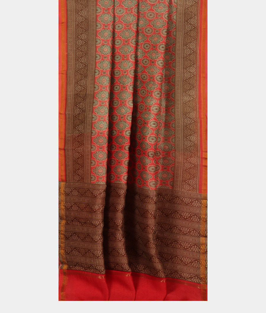Light Red Soft Printed Cotton Saree T3355812