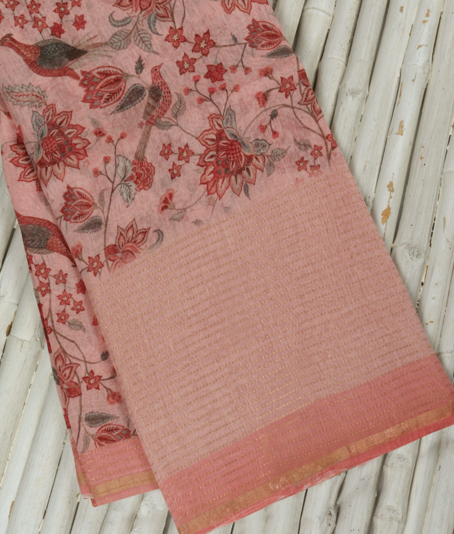 Pink Linen Printed Saree T340420-image
