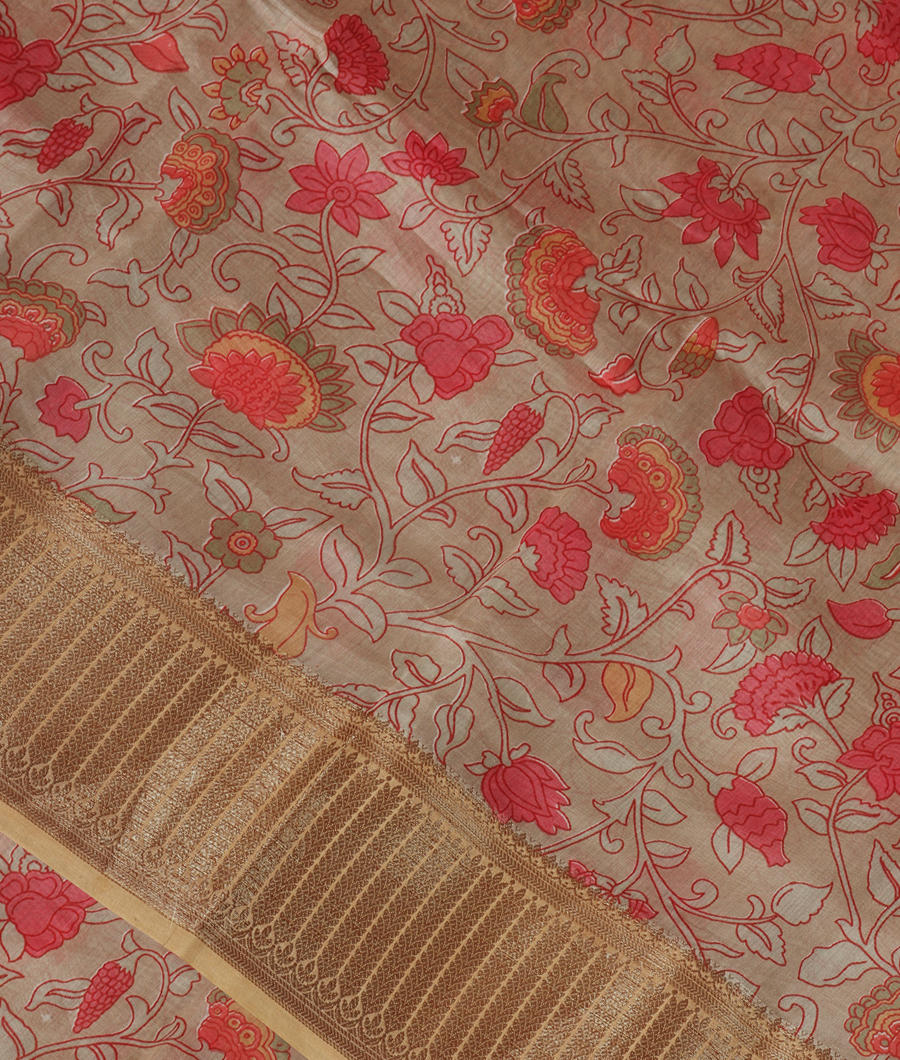 Light Grey Soft printed Cotton Saree T335627-image