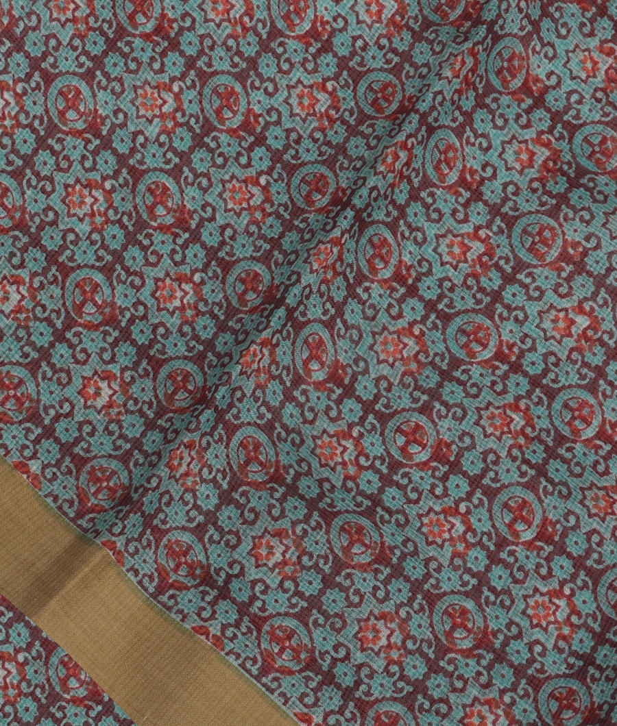 Light Blue Soft Printed Cotton Saree T308514-image