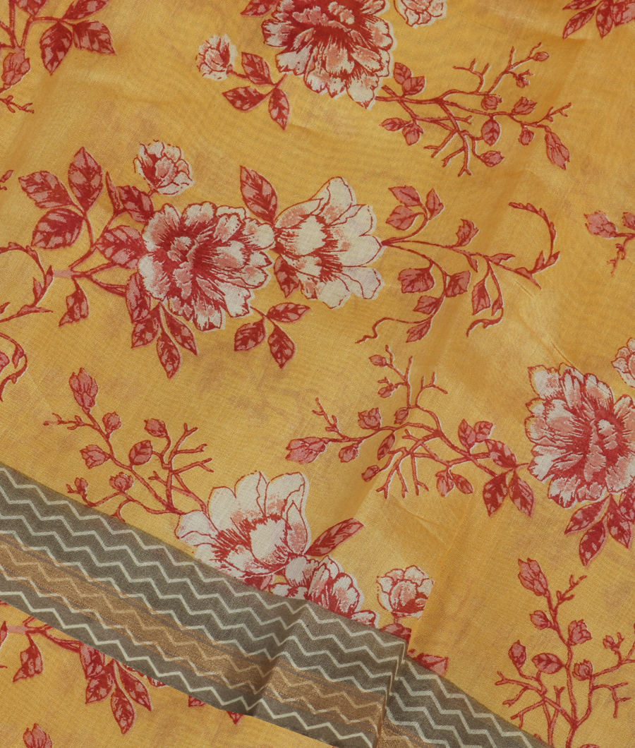 Yellow Soft Printed Cotton Saree T335589-image