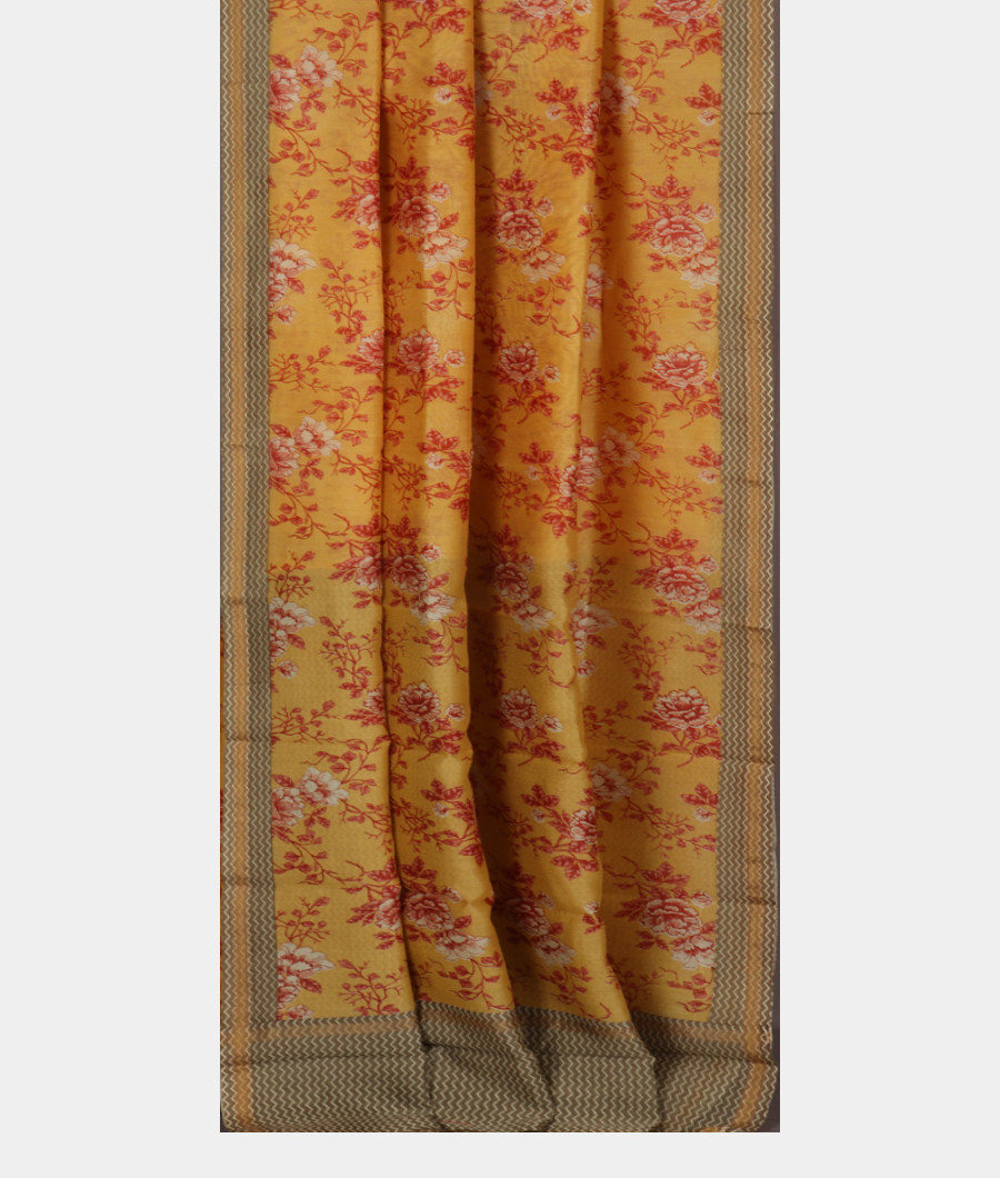 Yellow Soft Printed Cotton Saree T3355892