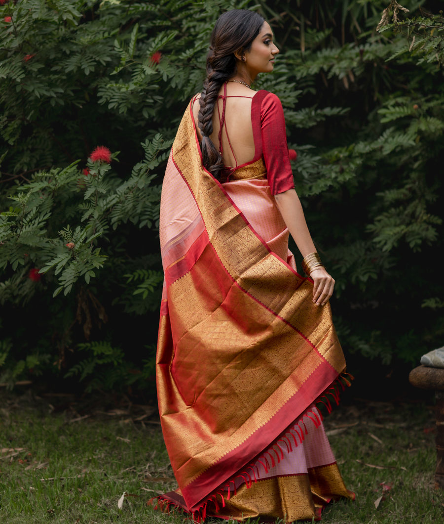 Pink Handwoven Kanjivaram Silk Saree T3235214