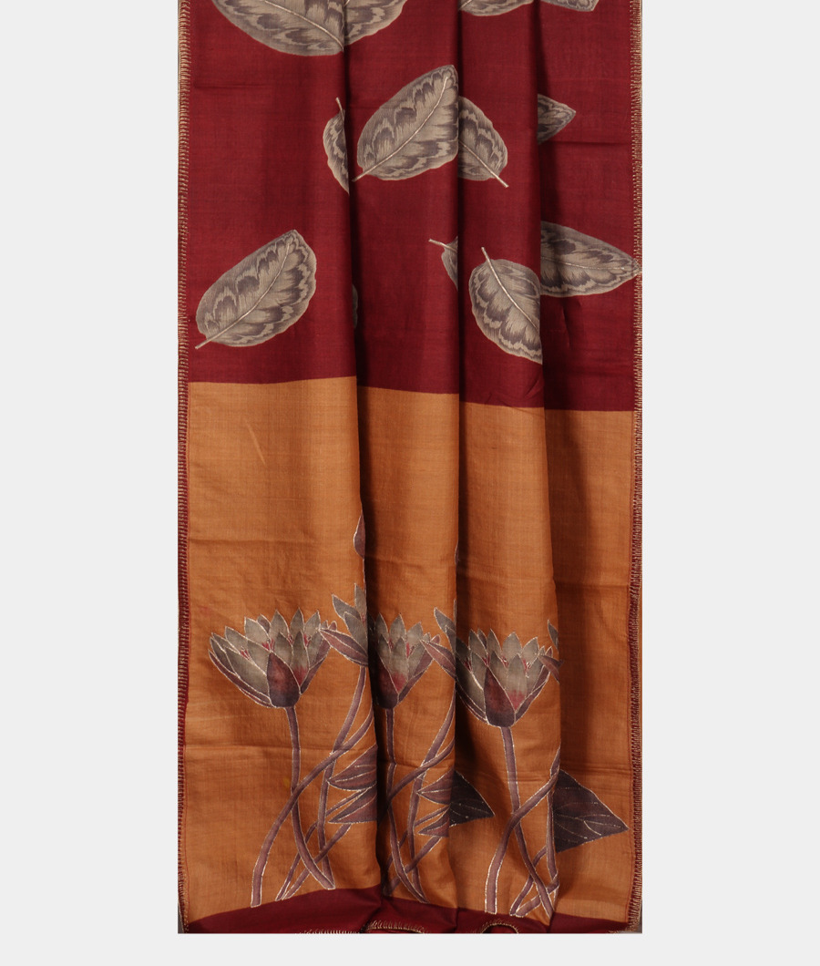 maroon-and-mustard-yellow-tussar-embroidery-saree-t327432-t327432-b