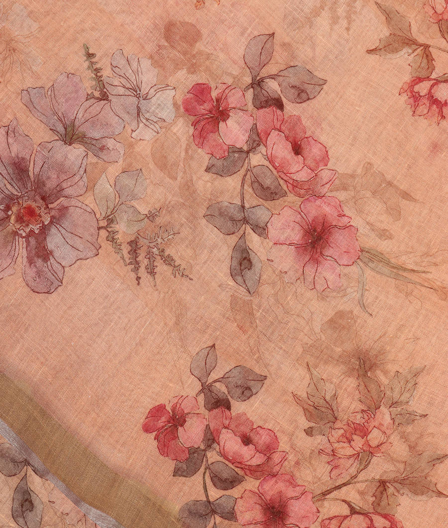 Light Peach Linen Printed Saree T332815-image