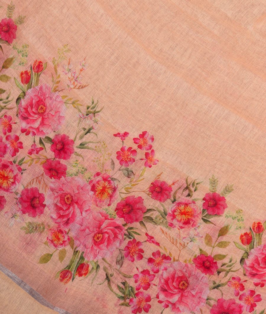 Peach Linen Printed Saree T341066-image